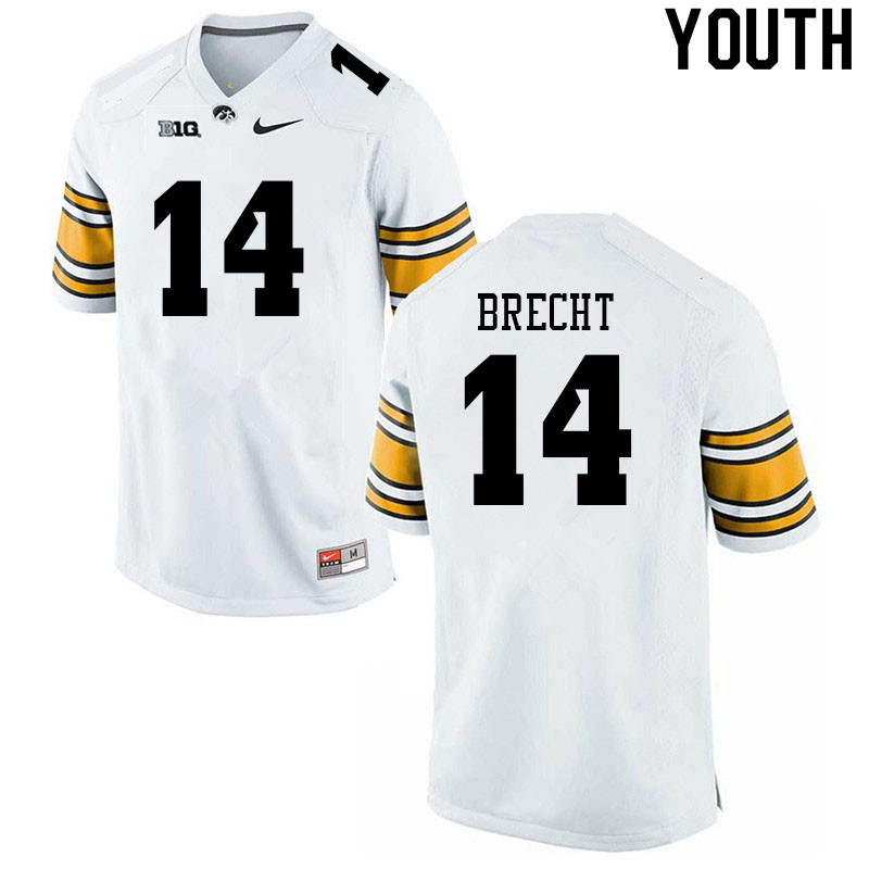 Youth #14 Brody Brecht Iowa Hawkeyes College Football Jerseys Sale-White - Click Image to Close